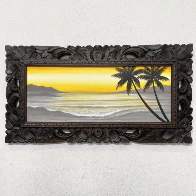 バリ絵画 波の絵 サンライズ W63×H33 額付き A-1 バリ島 海 リゾート