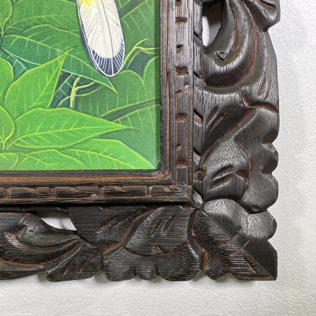 バリ島　アート　　額付花鳥画　 32cm×60cm　三点セット バリ絵画 ブンゴセカン 鳥の絵 ハイビスカス ピンク W43×H53cm