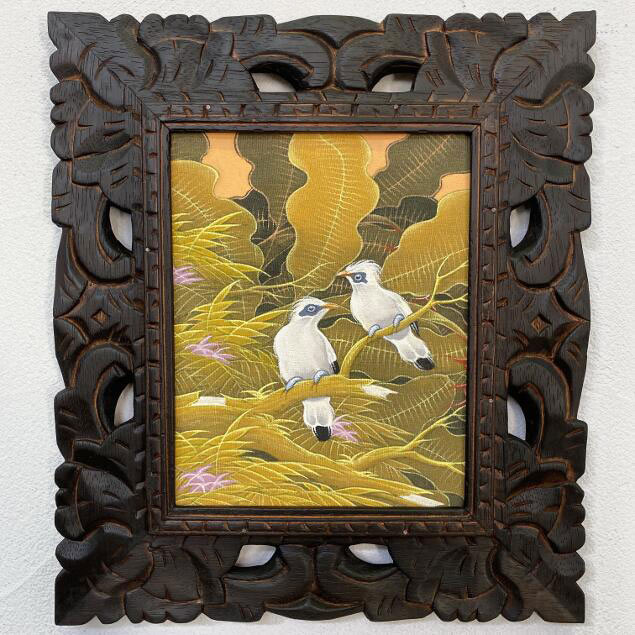 バリ絵画 ブンゴセカン 鳥の絵 花と鳥 2柄 W33×H38cm (1481) 花鳥風月 