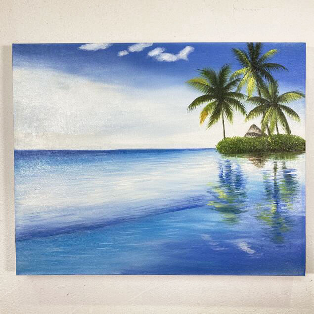 海の絵 海とヤシの木 島 W50×H40cm ヤシの木 絵画 波 アート波の絵
