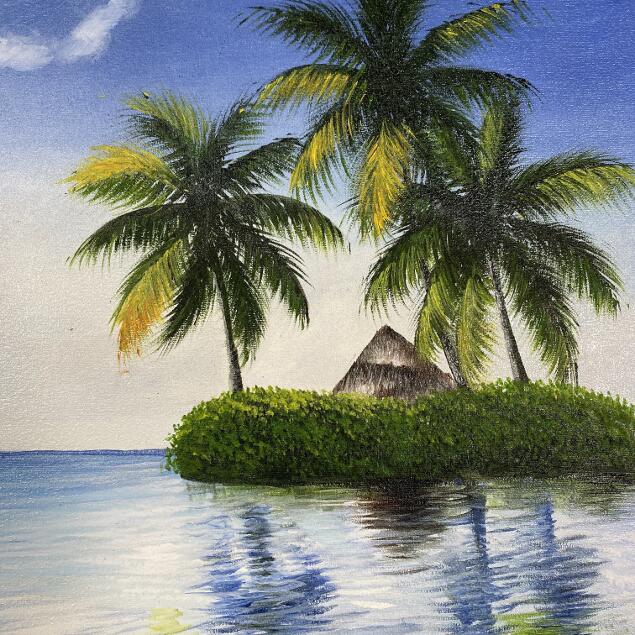 絵画バリ島ヤシの木と海 No.0507 海の絵 海とヤシの木 島 W50×H40cm ヤシの木 絵画 波 アート波の絵