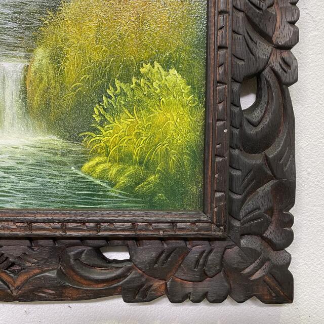 バリアート 滝の絵 森の滝 絵画 額付き W43×H53cm (1511) 癒し バリ島
