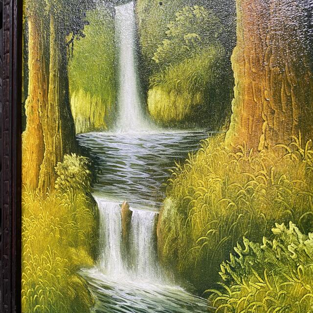 バリアート 滝の絵 森の滝 絵画 額付き W43×H53cm (1511) 癒し バリ
