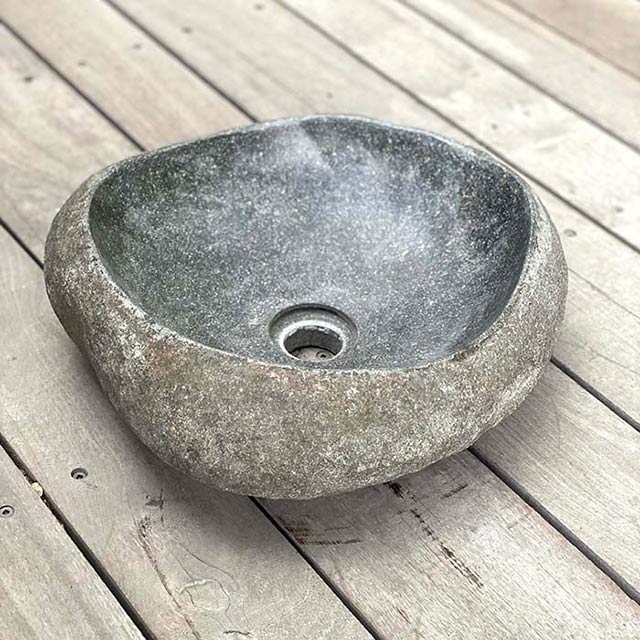 ガーデンパン バリ島石材 天然石 水受け i 金具付き カクダイ 立水栓