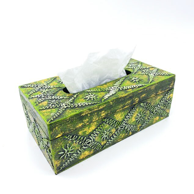 ティッシュケース 木製 アンティーク風 キラキラ ティッシュBOX 金緑