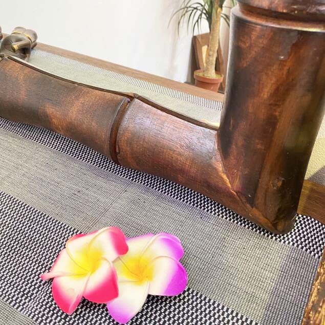 壁掛け鏡 アジアンミラー 木枠バンブー柄 木製 H75 W55 インテリア