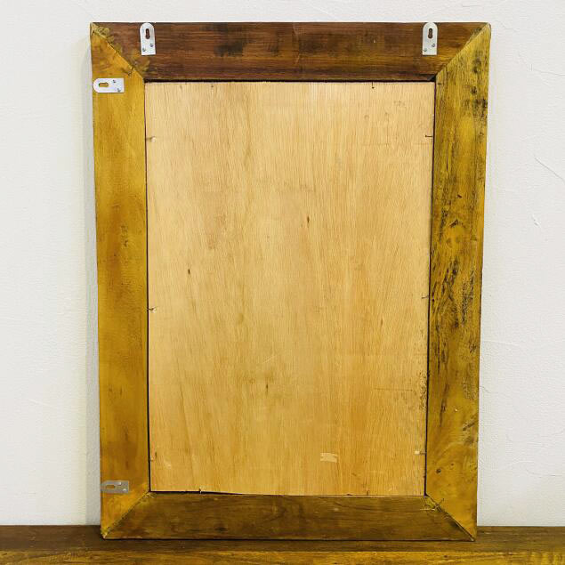 壁掛け鏡 アジアンミラー ウッドタイル フレーム H80 W60 壁掛けミラー