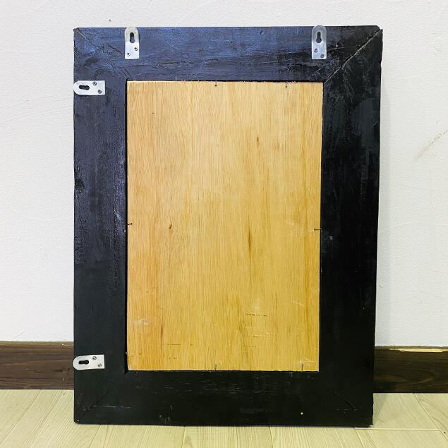 アジアンミラー 軽石タイル フレーム 鏡 H60 W45 壁掛けミラー 木製