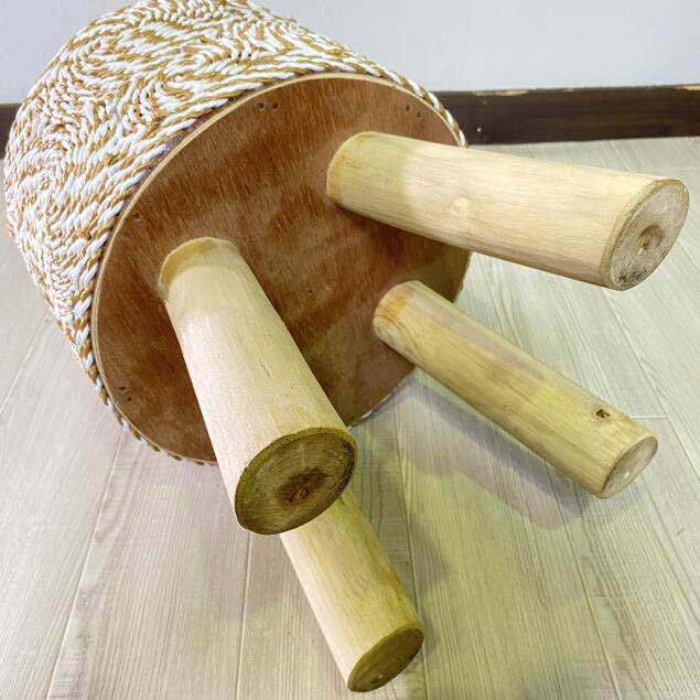 アジアン家具 スツール 渦巻柄 イス 丸椅子 チェア 木製 オットマン