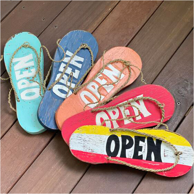 ドアプレート サンダル 木製 OPEN/CLOSED 5色 サインプレート 南国