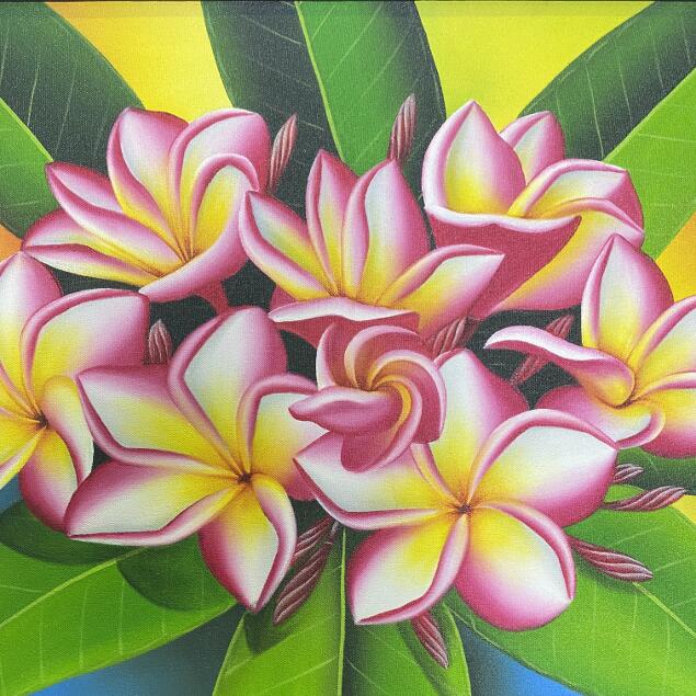 バリ絵画 プルメリアの花の絵画 大きな木製フレーム付き 103×83 ホット セールの通販 バリ絵画 プルメリアの花の絵画 大きな木製