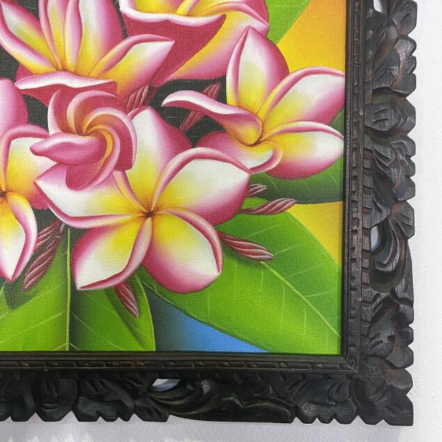 バリの絵 花の絵 プルメリア ピンク W73×H63 バリアート お花