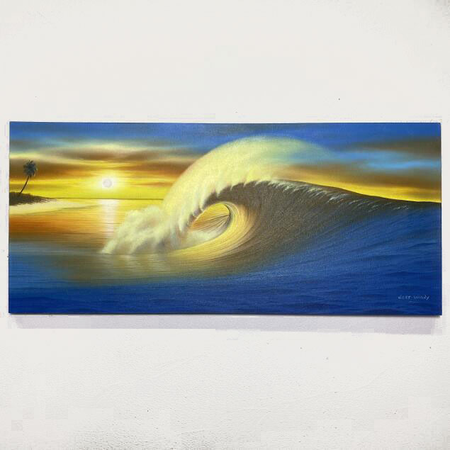 波の絵 windy作 W90×H40 海の絵 波 アート 有名画家 バリ絵画 バリ島 リゾート サーフィン