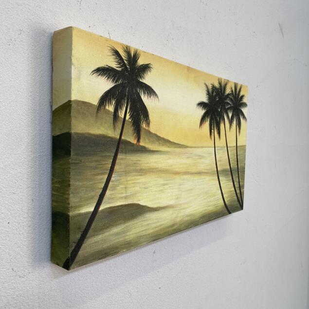 海の絵 海とヤシの木 サンセット ビーチ W50×H30cm 夕日 絵画 波の絵