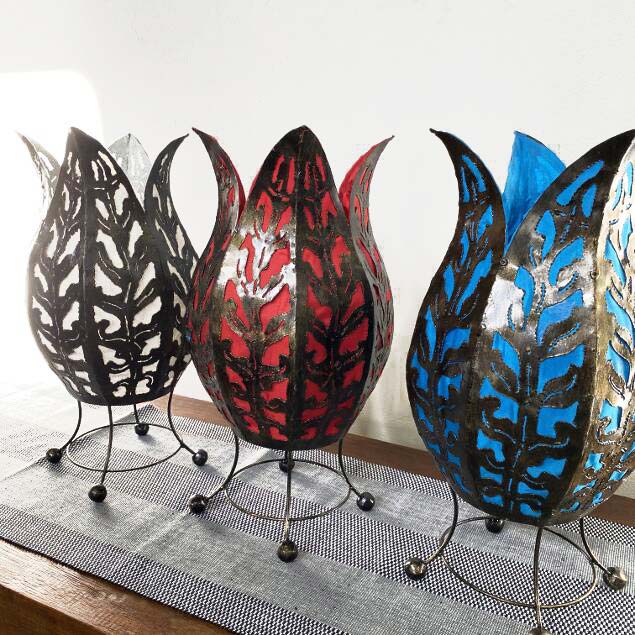 アイアン透かし チューリップ型 スタンドランプ H40cm バリ島製 フロア