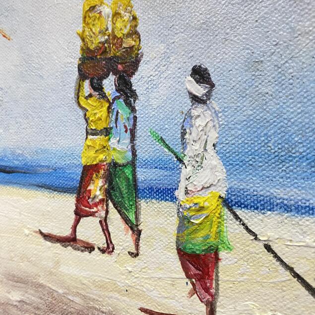 バリ絵画 風景画 浜辺 フレーム付 W140×H60cm 大型 バリアート
