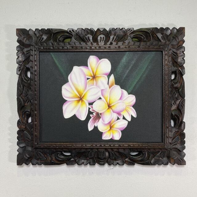 バリ島の絵画 花の絵 プルメリア 59×49cm F-62 壁掛け