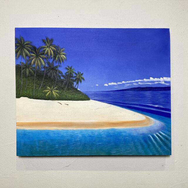 バリ絵画 海の絵 S-2 50×60 ビーチ ヤシ 浜辺 アートパネル 