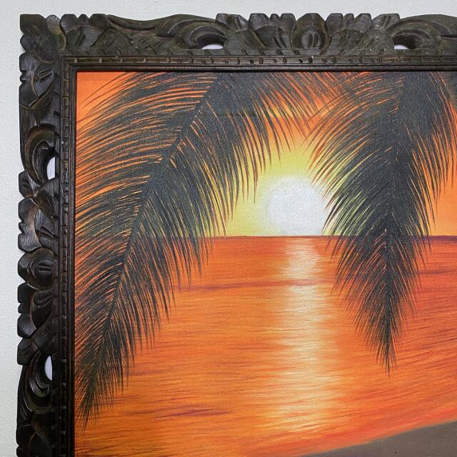 海の絵 海とヤシ サンセット 73×63cm S-28 海の絵画 波 アート大型 額