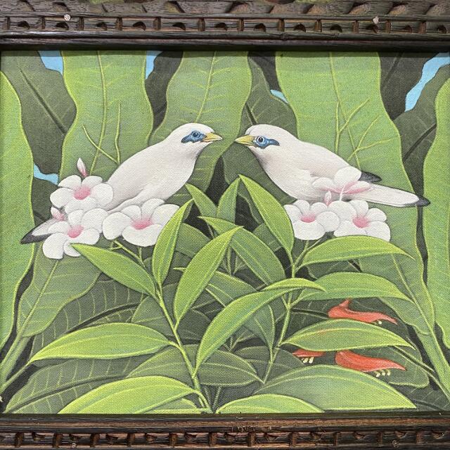バリの絵画 バリ絵画 ブンゴセカン 鳥の絵 花と鳥 2柄 W33×H38cm (1480