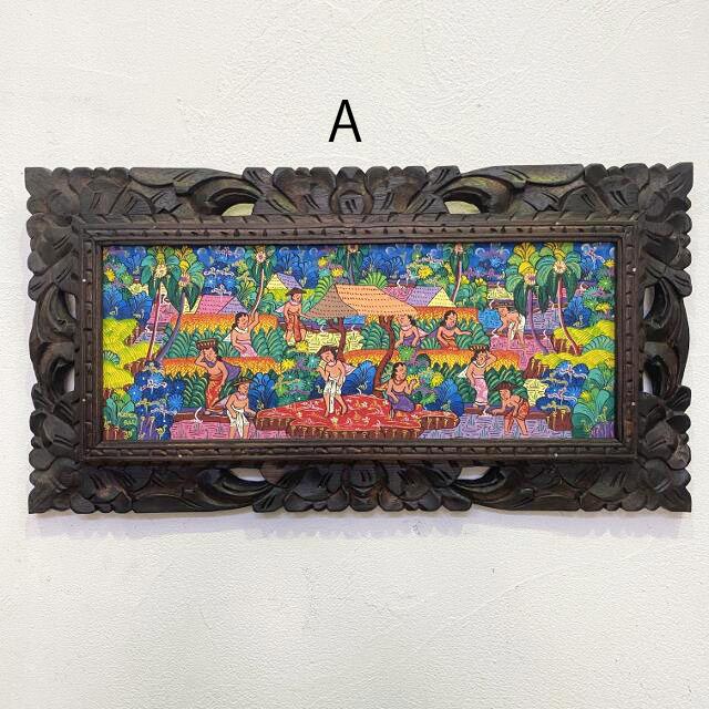 バリ絵画 風景画 額付き W63×H33cm アートパネル ヤング