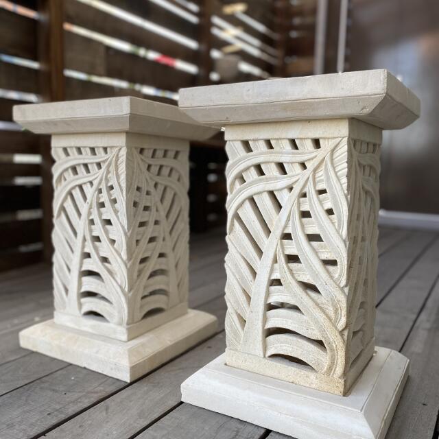 石台 セット 角スタンド パームリーフ H50cm D スリム アジアン バリ