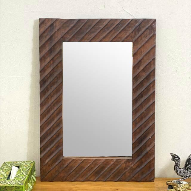 鏡 壁掛け 木製フレーム 50×70cm 斜めライン 壁掛け鏡 ウォールミラー