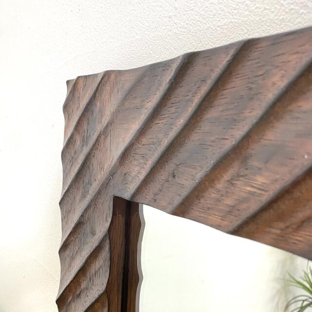 鏡 壁掛け 木製フレーム 50×70cm 斜めライン 壁掛け鏡 ウォールミラー