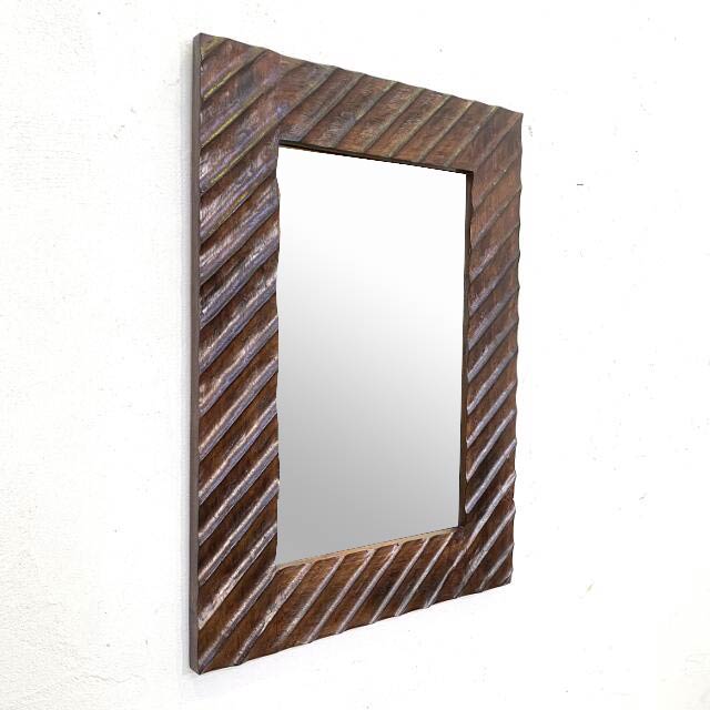 鏡 壁掛け 木製フレーム 50×70cm 斜めライン 壁掛け鏡 ウォールミラー