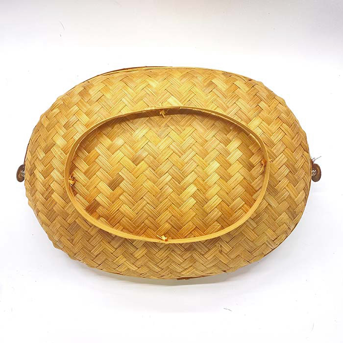 アジアン フードストッカー 竹製 かや付き 楕円 L ナチュラル W42