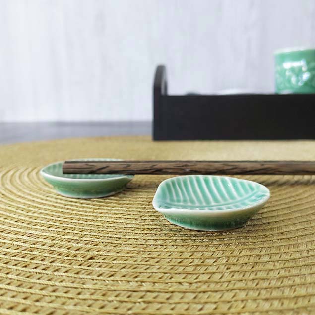 箸置き 2個1セット 2色 バナナリーフ グリーン ジェンガラケラミック