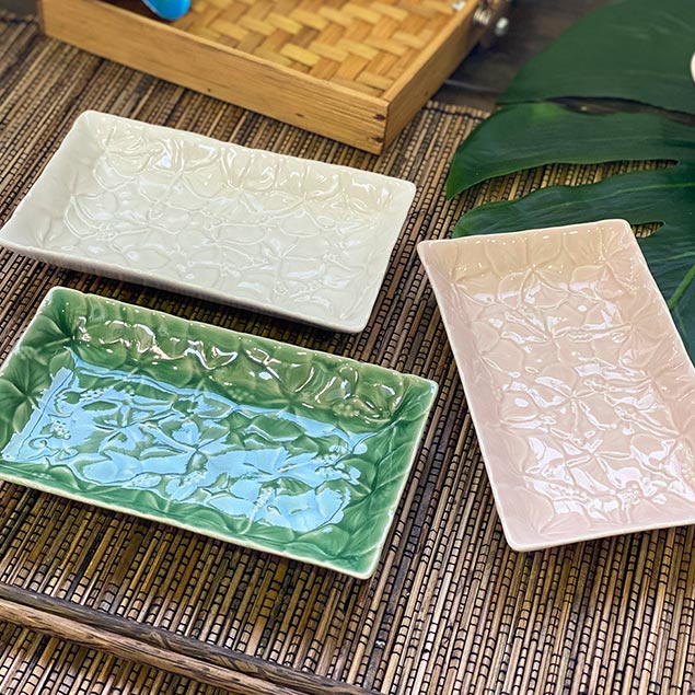 角皿 平皿 セット ハイビスカス 2個1セット 3色 ジェンガラケラミック