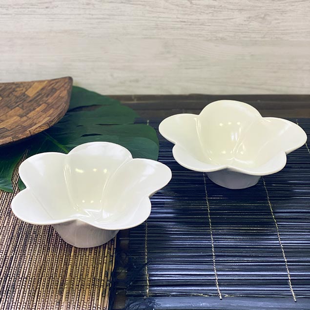 ジェンガラケラミック　フランジパニ　プレート　ボウル　ホワイト　まとめ売り　陶器 ボウル 鉢 セット フランジパニ 白 2個1セット バリ ジェンガラ