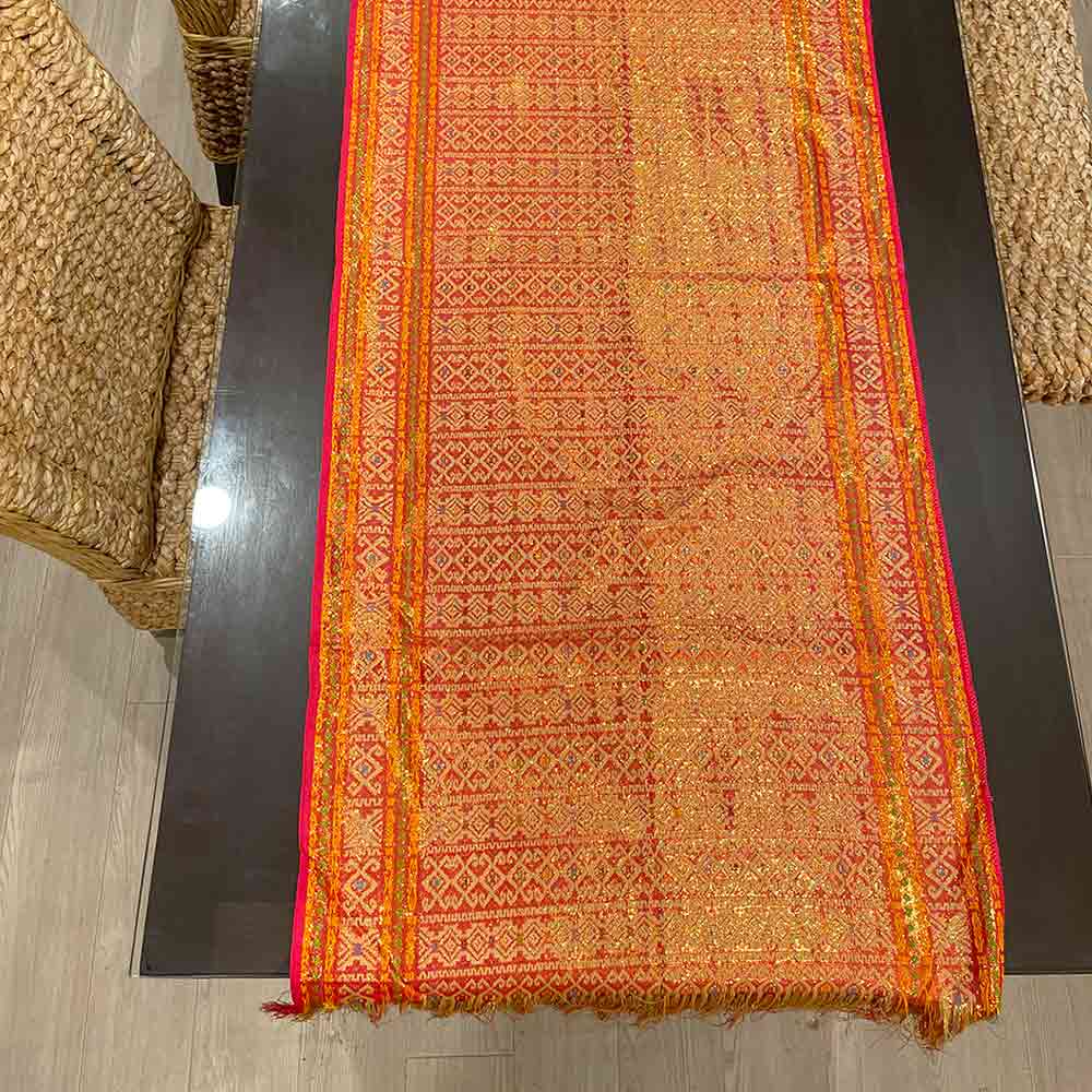 イカット テーブルランナー 金糸 ピンク系 B 200×50cm 布 アジアン