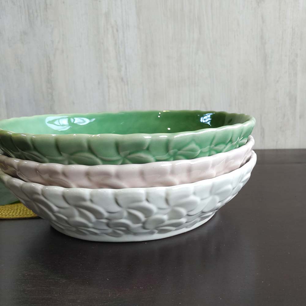 ジェンガラケラミック サラダボウル 深皿 プルメリア 3色 白 青緑