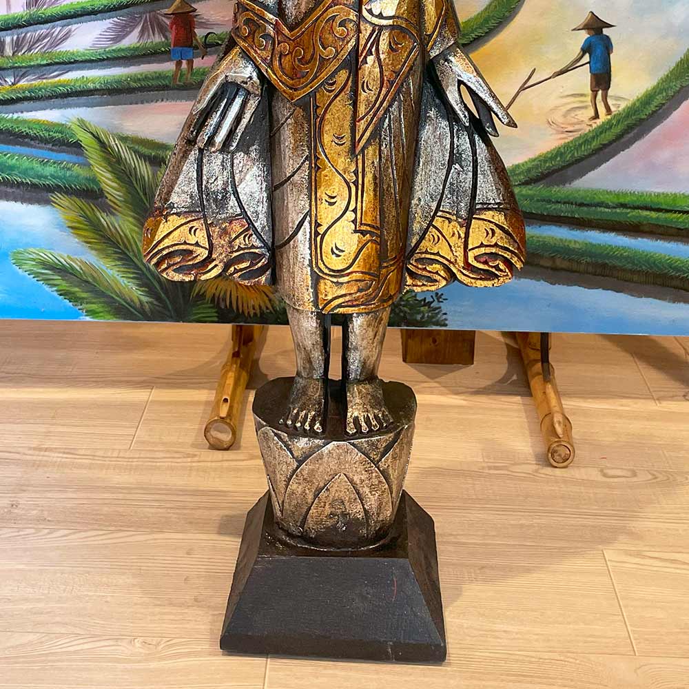 木彫り ブッタ オブジェ 立ち 木製 置物 H98cm 金 銀 ウッド