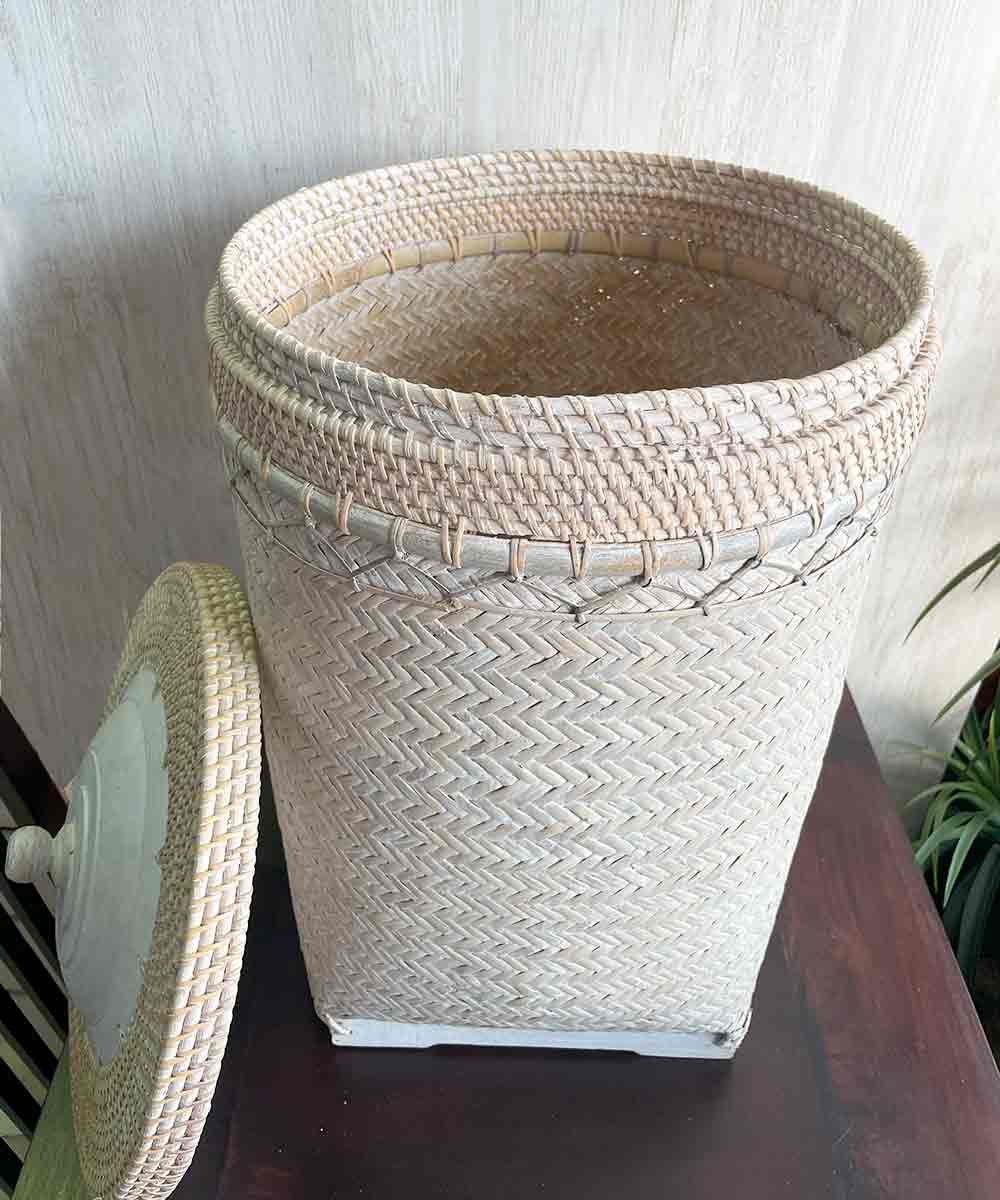 ランドリー ボックス 蓋付 収納BOX W40cm 茶 白 籐 竹 ラタン バンブー