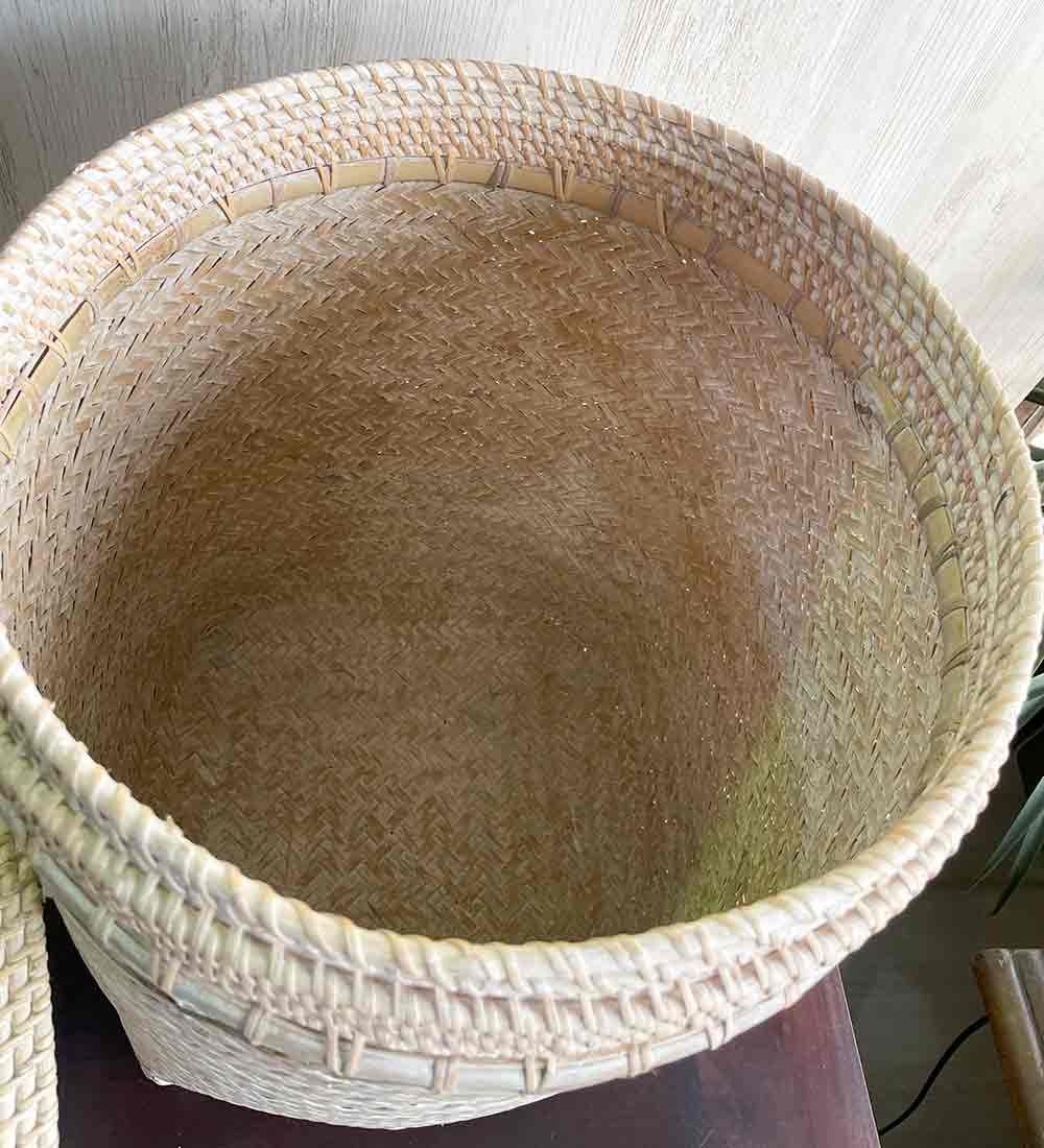 ランドリー ボックス 蓋付 収納BOX W40cm 茶 白 籐 竹 ラタン バンブー