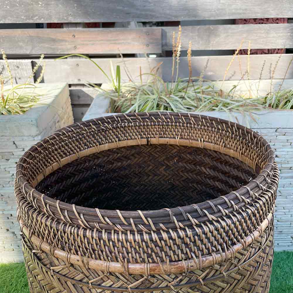 ランドリー ボックス 蓋付 収納BOX W40cm 茶 白 籐 竹 ラタン バンブー