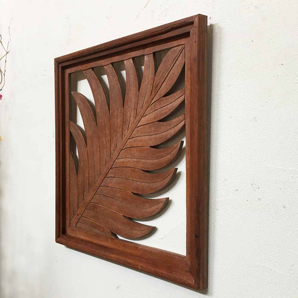 木製 レリーフ 透かし彫り パームリーフ H50×W50cm 金 グレー