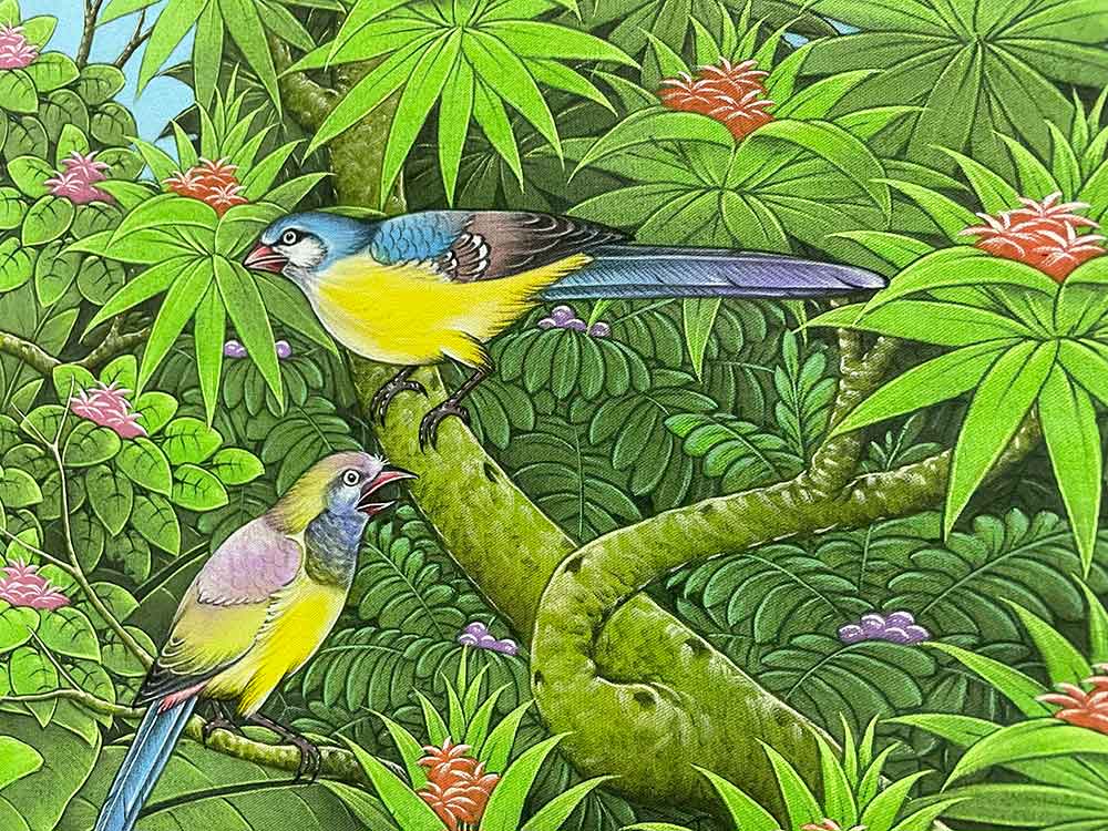 バリ絵画 鳥の絵 鳥 2羽 3柄 W50×H40cm 花鳥風月 絵画 アートパネル
