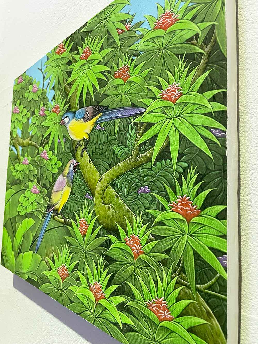 バリ絵画 鳥の絵 鳥 2羽 3柄 W50×H40cm 花鳥風月 絵画 アートパネル