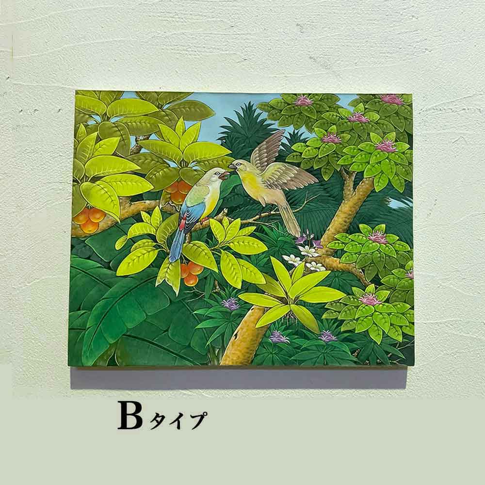 花と鳥のモチーフ装飾パネル 2点セット バリ絵画 鳥の絵 鳥 2羽 3柄 W50×H40cm 花鳥風月 絵画 アートパネル