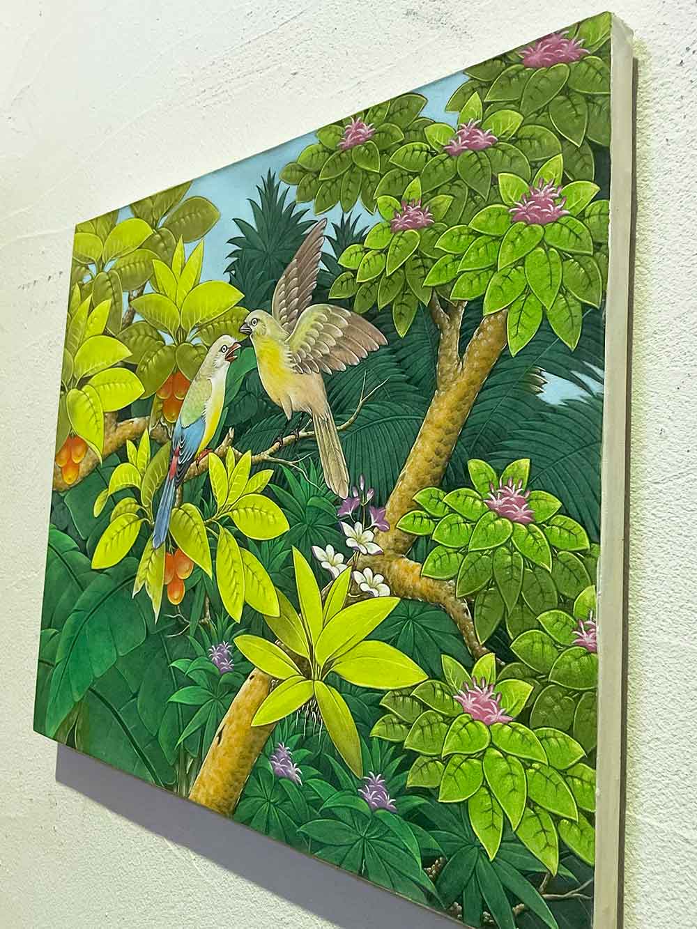 バリ絵画 鳥の絵 鳥 2羽 3柄 W50×H40cm 花鳥風月 絵画 アートパネル