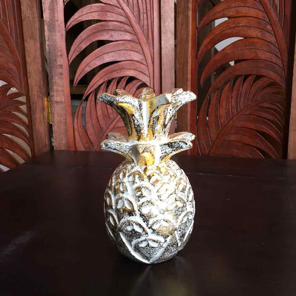 木製 木彫り パイナップル ウッド オブジェ 置物 Mサイズ 19cm 4色