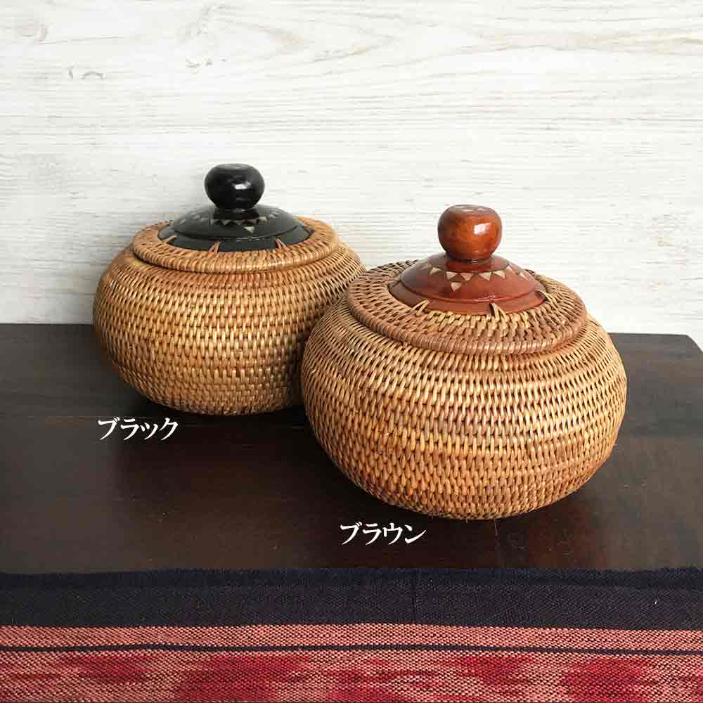 アタ フタ付き 丸型 小物入れ 2色 収納かご バスケット BOX バリ雑貨