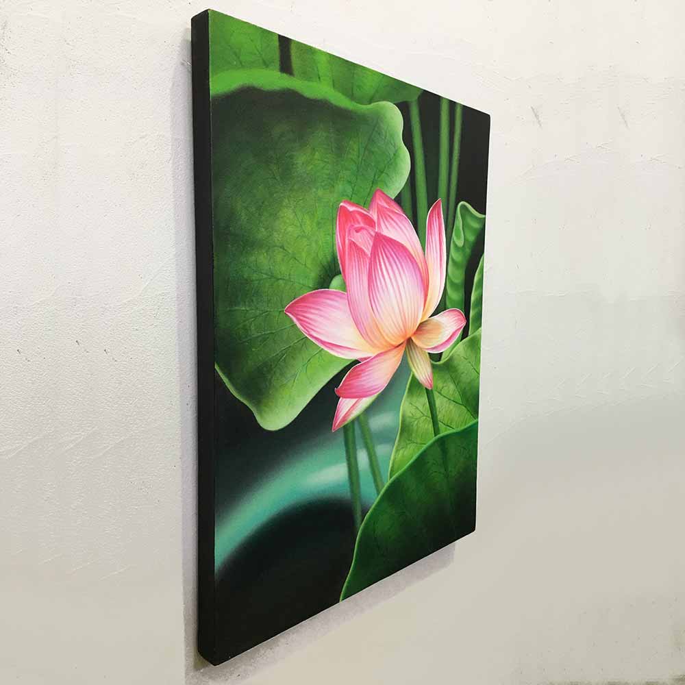 バリ絵画　蓮の花の絵画 木製フレーム付き バリ絵画 ロータス (3連)(50×60cm) 蓮 バリ雑貨 インテリア 玄関