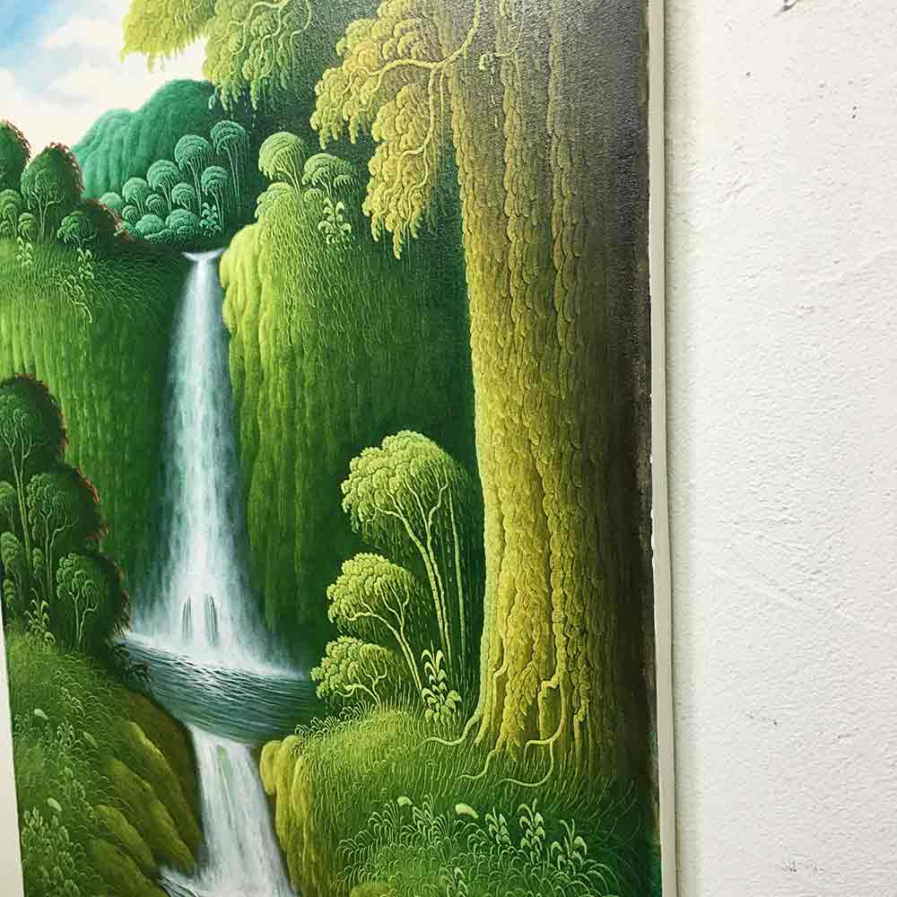 森の絵 滝の絵 森の滝 フレームなし W60×H80cm 緑 グリーン バリ