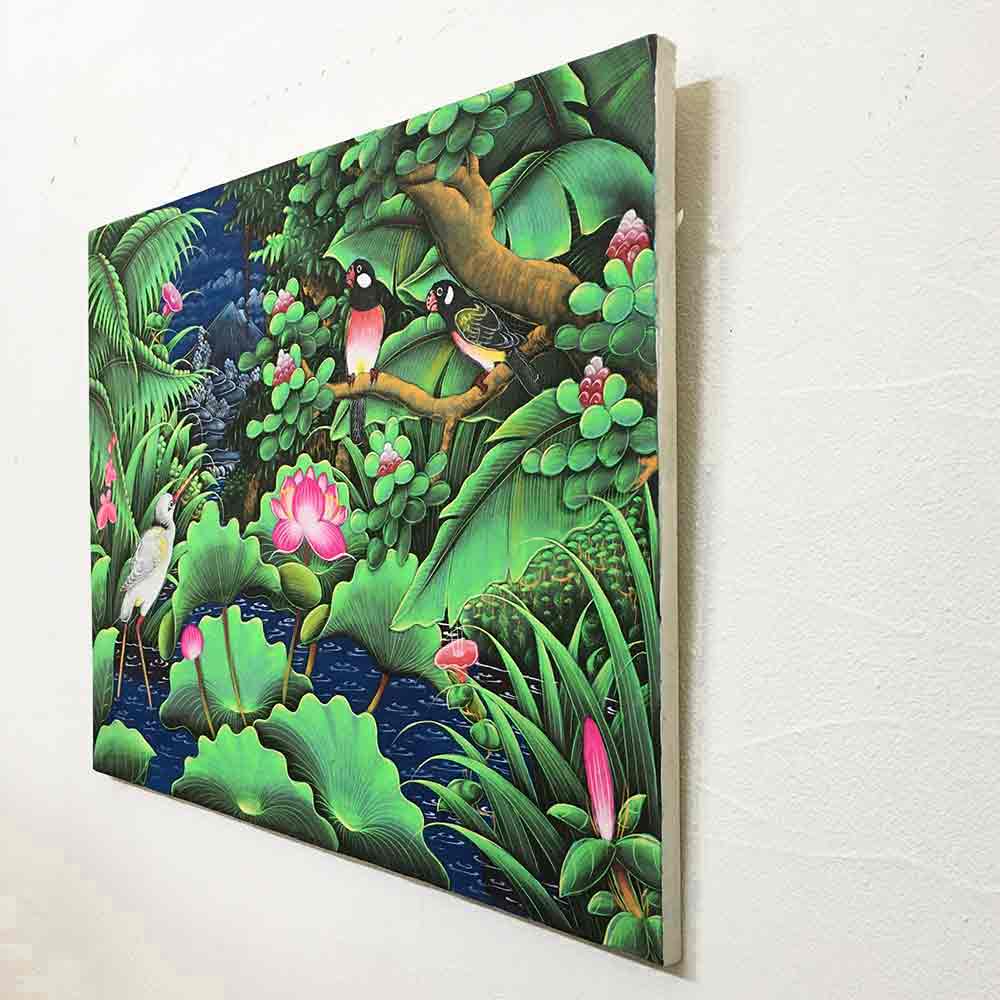 バリ絵画 風景画 稲刈り W53×H43 田園 L-6 アジアン ウブド