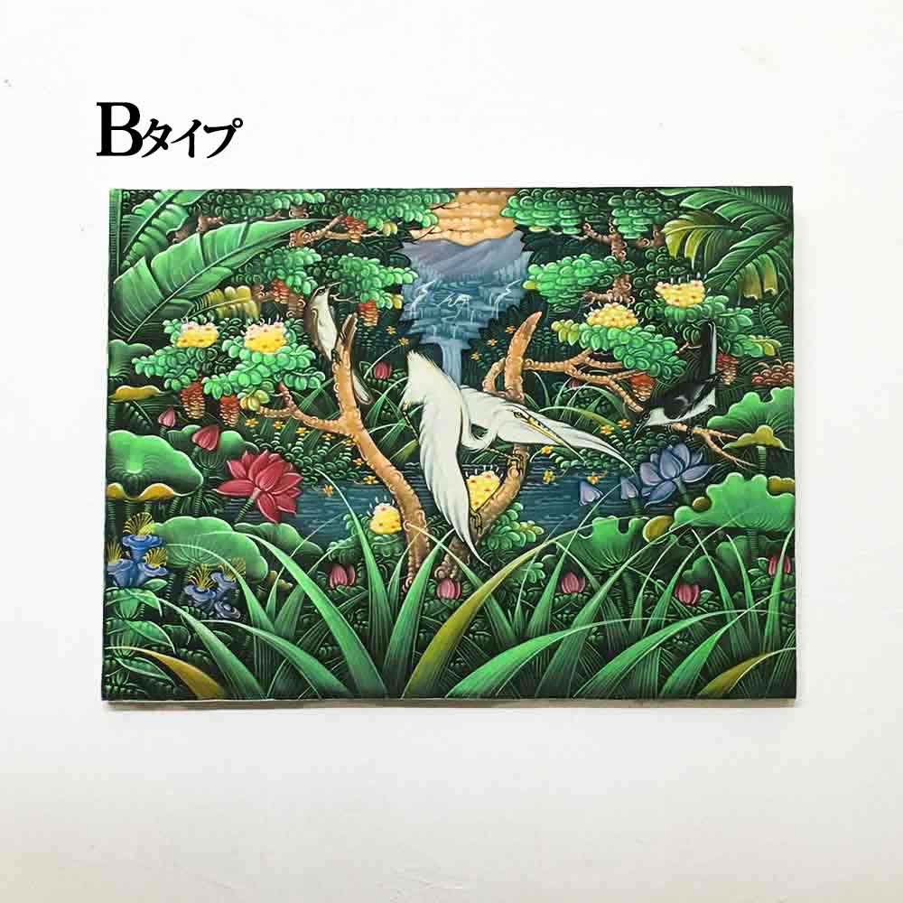 バリ絵画 鳥の絵  W80×H60cm 花鳥風月 絵画 アートパネル 緑 バリ雑貨 ブンゴセカン 癒し｜kupukupu｜03